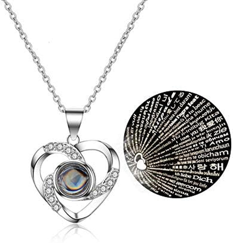 Mothers Day Flower Gifts for Her, Preserved Real Flower Rose with Silver-Tone Heart Necklace I Love You in 100 Languages Gift Set, Enchanted Flower Rose Gifts, Red Crystal