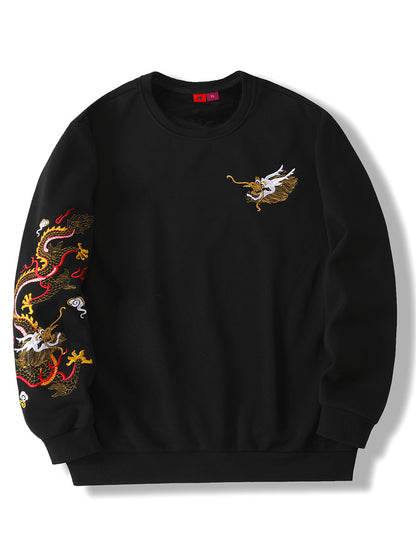 Japan style embroidered dragon-patterned hoodie