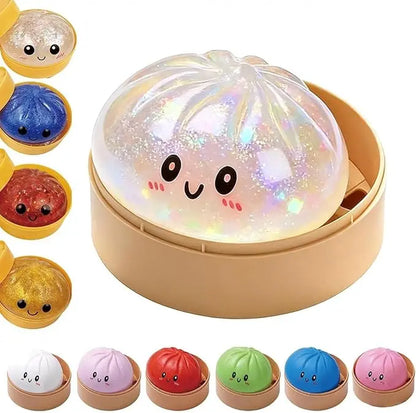Blind Box Series Glitter Dumpling Squishy Toy with Steamer, Anxietyrelief, Surprise Unboxing, Perfect Giftchoice