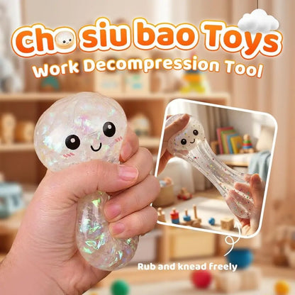 Blind Box Series Glitter Dumpling Squishy Toy with Steamer, Anxietyrelief, Surprise Unboxing, Perfect Giftchoice