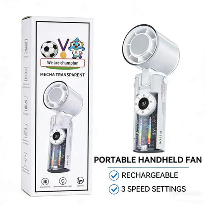 2026 Summer Cooler Pro 13000RPM Ice Handheld Fan with 199 Adjustable Speeds 4-Color Leds 3H Runtime Clearturbo Design USB-C Fast Charging - Protection 4,000 Mah