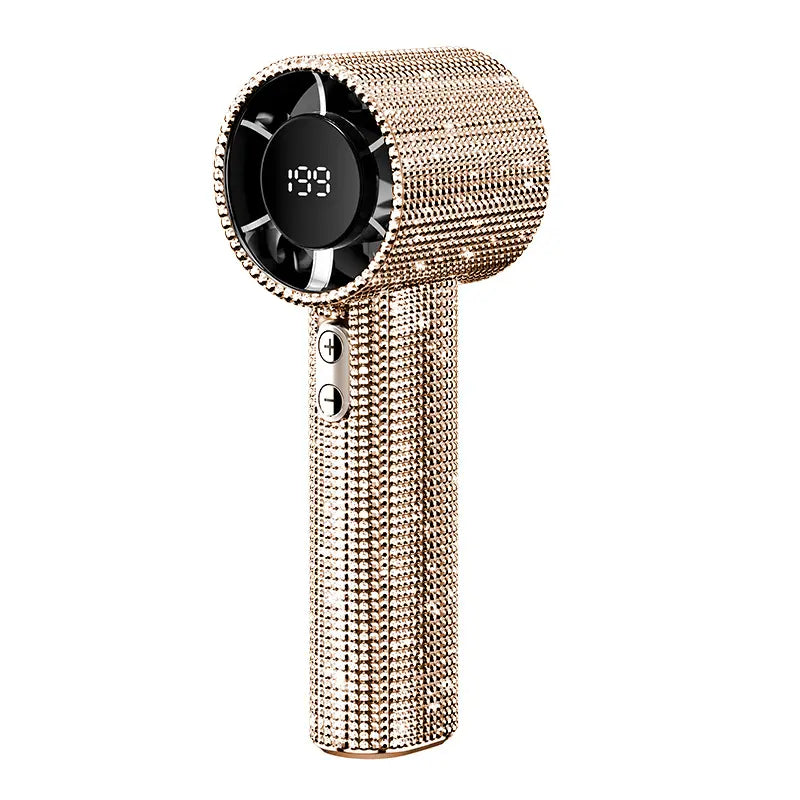 Diamond-Shimmering Luxury Fan-A Portable Handheld Turbo Fan 3 Gear Wind Rechargeable Long Battery Life Hand Fan with Digital Display for Outdoor Activities Travel Office Strong Boosting Output Long Distance Blowing