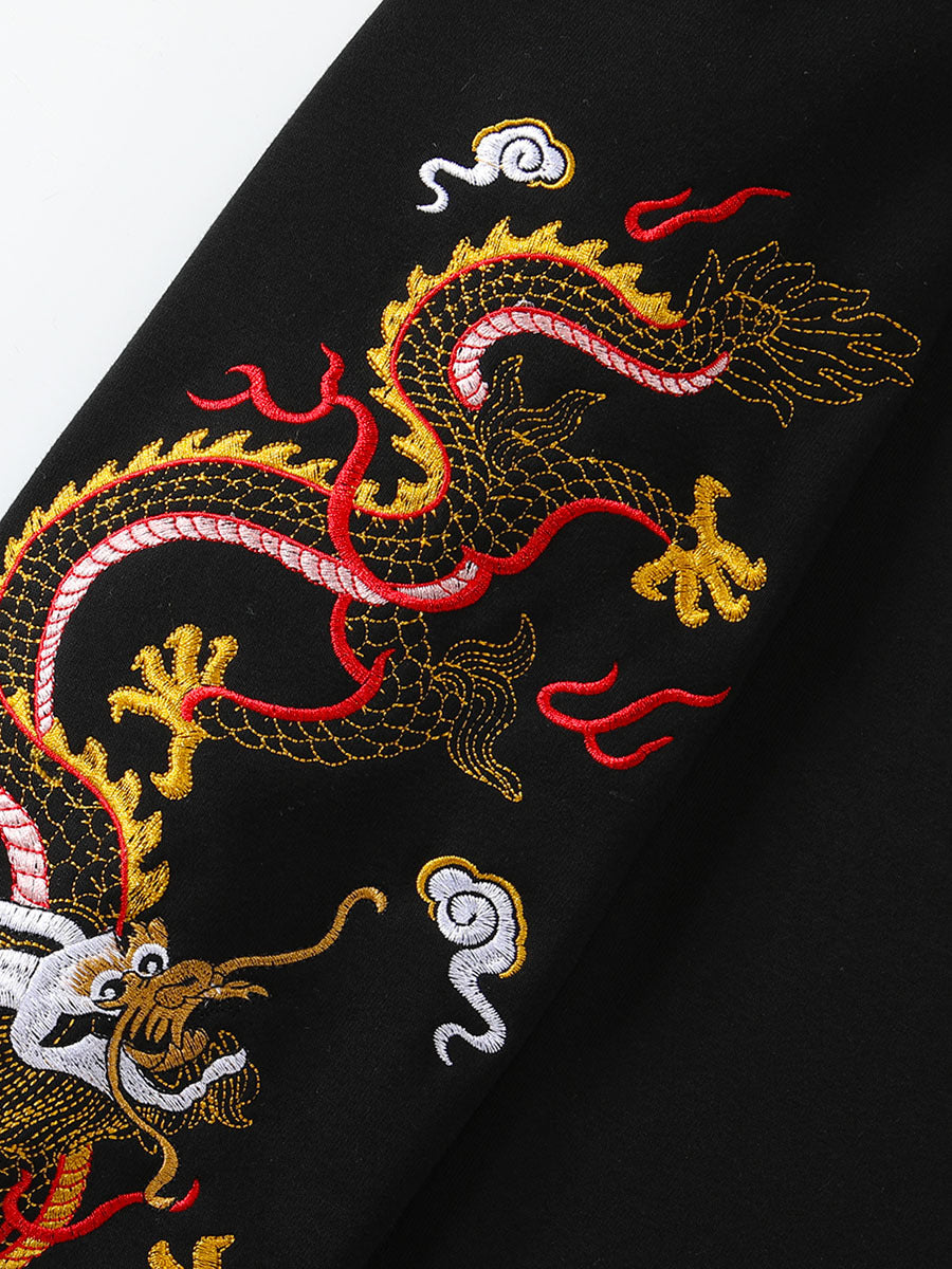 Japan style embroidered dragon-patterned hoodie