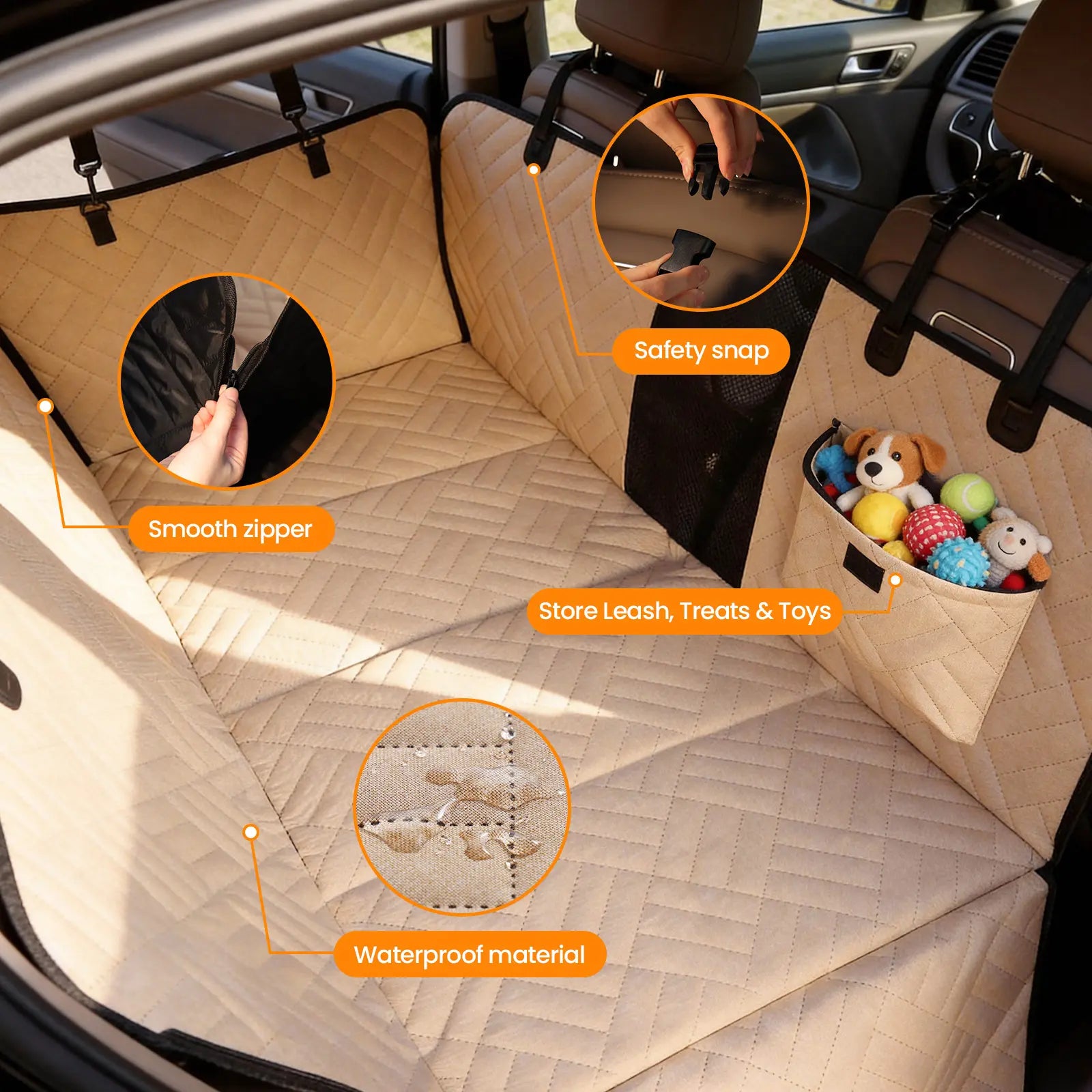 【Tiktokshopstockup】 VALUXE Dog Car Seat Cover for Large Dogs, Full-Cover Waterproof Back Seat Protector, Foldable, Beige/Black Summervibes Petlovers Outdoorfun