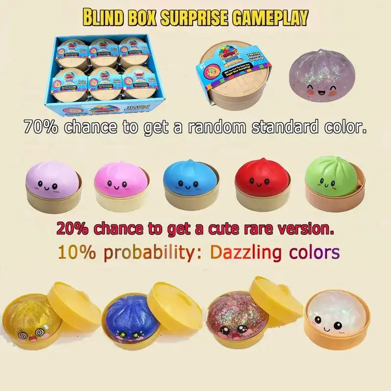 Expressive Big Dumpling Squishy - Blind Box, Mysecret Bun Fidget Toy, Soft TPR Material, Stress Relief, Unboxing Surprise, Random Style per Pack.Valentine'S Day and Easter Gifts, Suitable for Children to Exchange Gifts