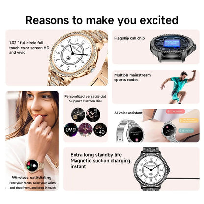 Fashion Smart Watch for Women, 1.32-Inch HD Large Screen Digital Watch with 2 Straps, Waterproof Fitness Tracker, Compatible with Android and Ios Systems, Wearable Wristwatch