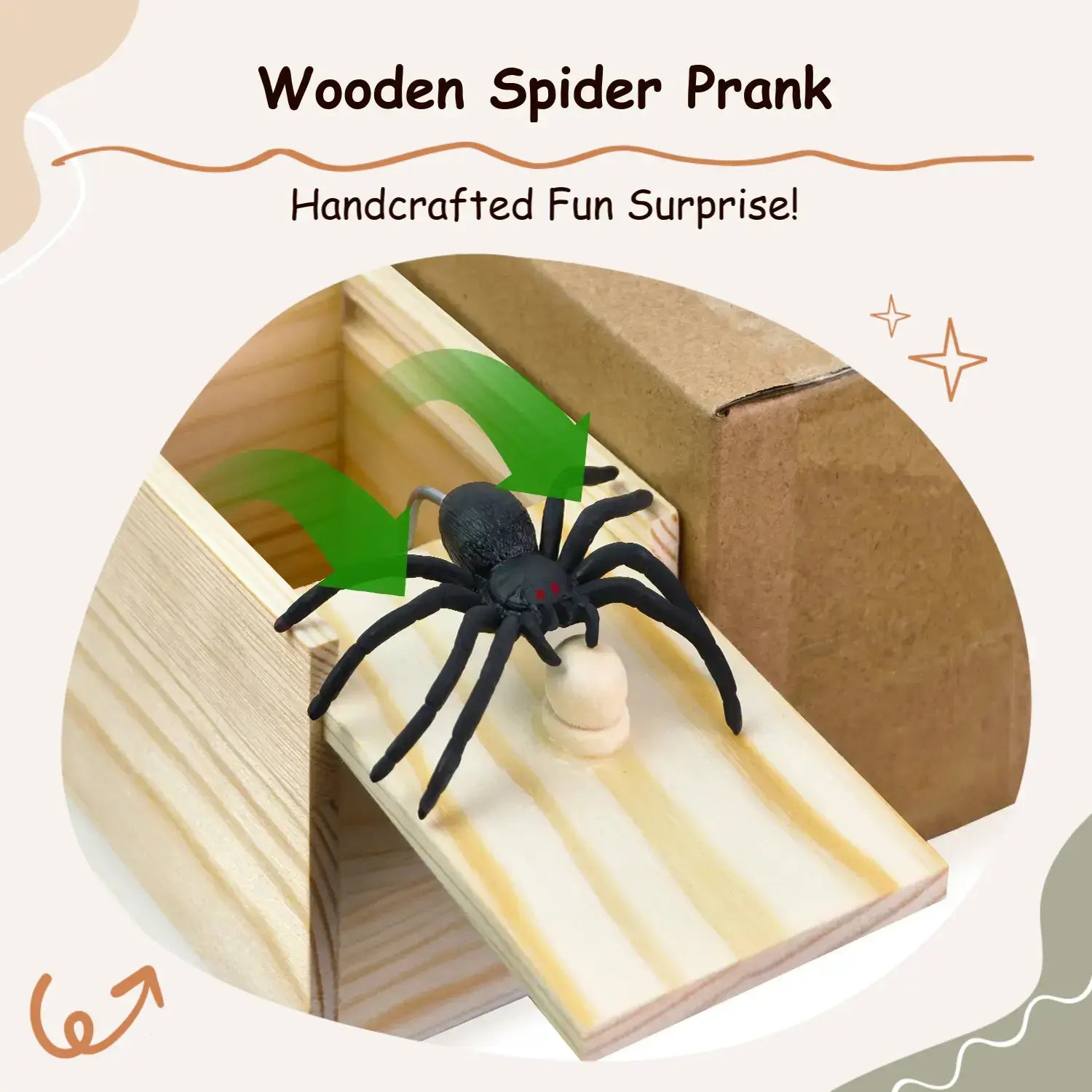 Wooden Spider Prank Box, 1 Piece Handcrafted Durable Money Surprise Box, Novelty & Gag Toy for Adults, Halloween Holiday Gift, Birthday Gift