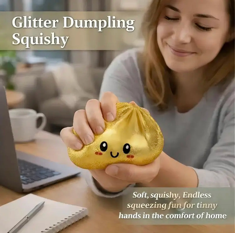 Glitter Dumpling Squishy Stress Relief Toy, Soft TPR Material, Cute Steamer Box Packaging, Summervibes Gift for Kids & Anime Fans