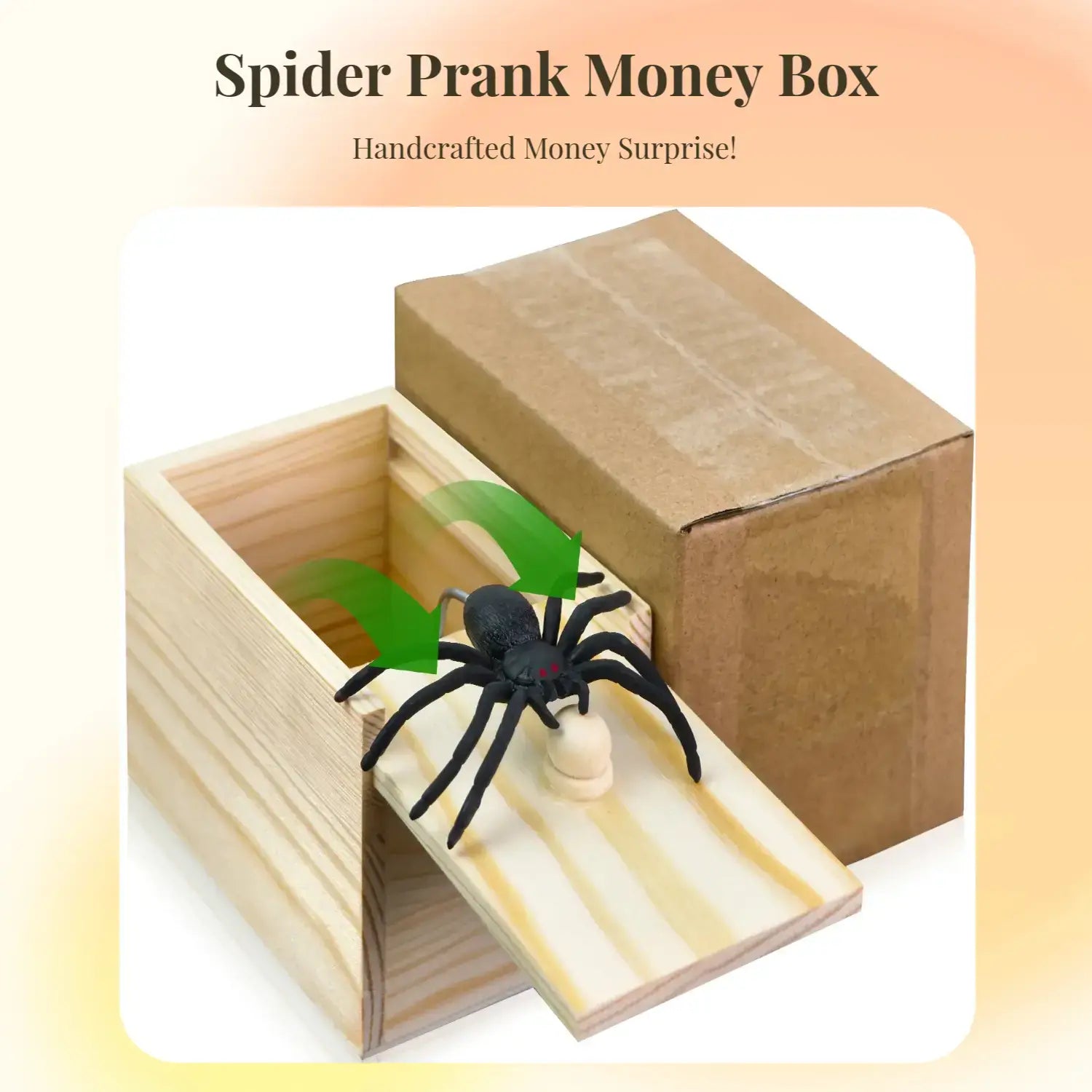 Wooden Spider Prank Box, 1 Piece Handcrafted Durable Money Surprise Box, Novelty & Gag Toy for Adults, Halloween Holiday Gift, Birthday Gift