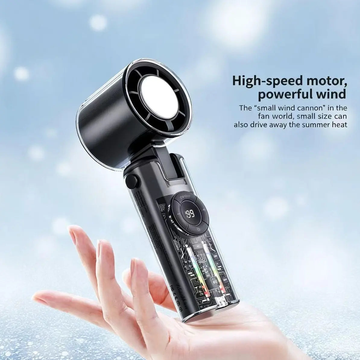 2026 Summer Cooler Pro 13000RPM Ice Handheld Fan with 199 Adjustable Speeds 4-Color Leds 3H Runtime Clearturbo Design USB-C Fast Charging - Protection 4,000 Mah