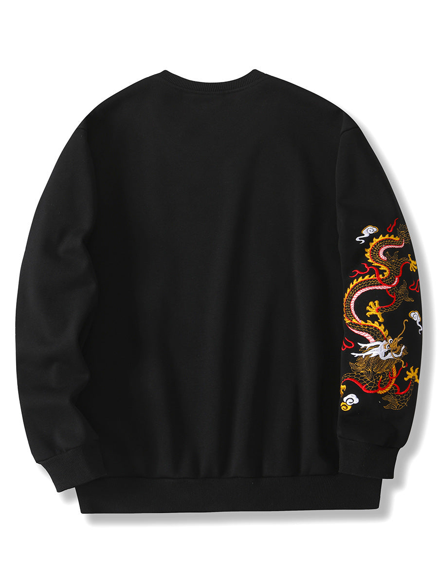 Japan style embroidered dragon-patterned hoodie