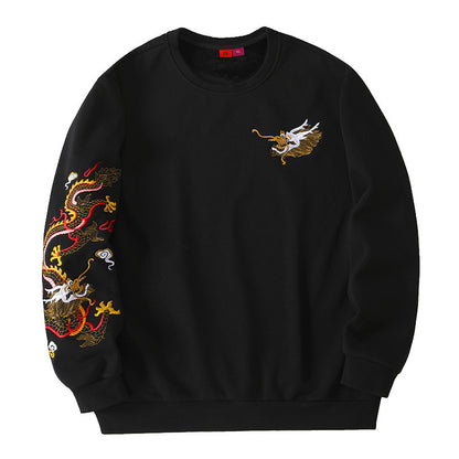 Japan style embroidered dragon-patterned hoodie