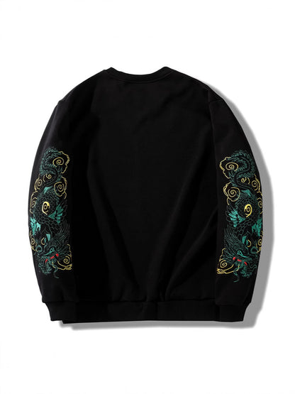 Cotton Embroidered Dragon Fleece-Lined Sweatshirt