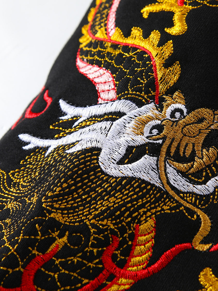 Japan style embroidered dragon-patterned hoodie
