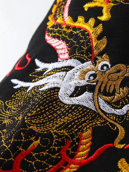 Japan style embroidered dragon-patterned hoodie