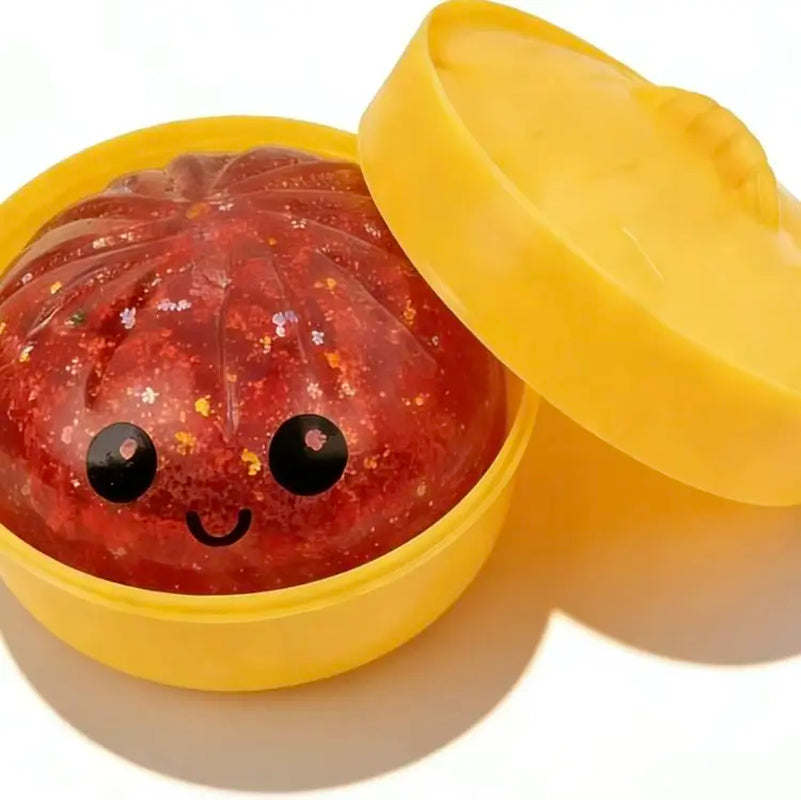 Glitter Dumpling Squishy Stress Relief Toy, Soft TPR Material, Cute Steamer Box Packaging, Summervibes Gift for Kids & Anime Fans
