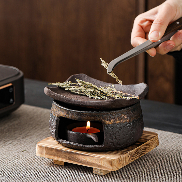 Japanese-Style Ceramic Incense Burner with Candle Holder
