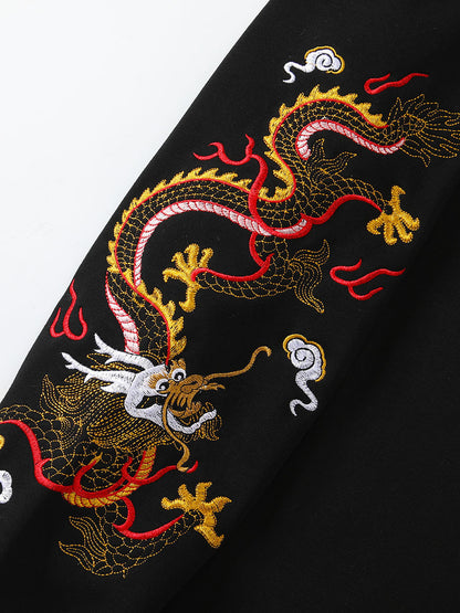 Japan style embroidered dragon-patterned hoodie